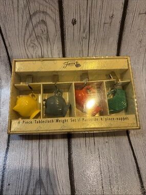 Fiesta Teapot Tablecloth Weights Set in Yellow, Gray, Red, Green